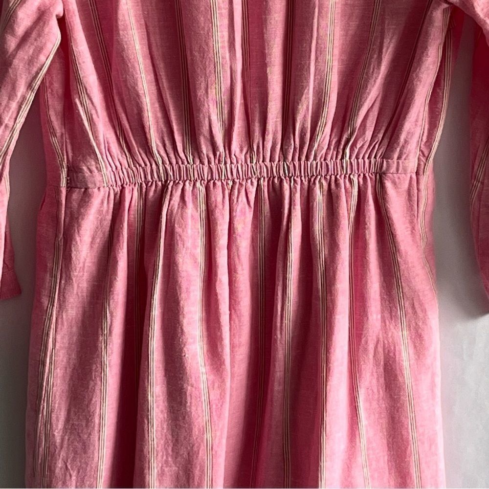 Old Navy Pink Striped Tiered 3/4 Sleeve Button Front Dress - Picture 7 of 9